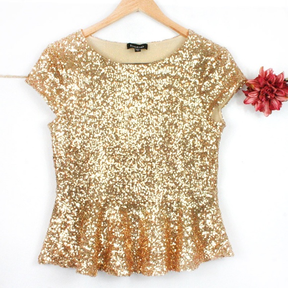 bebe Tops - bebe Gold Sequin Peplum Top
